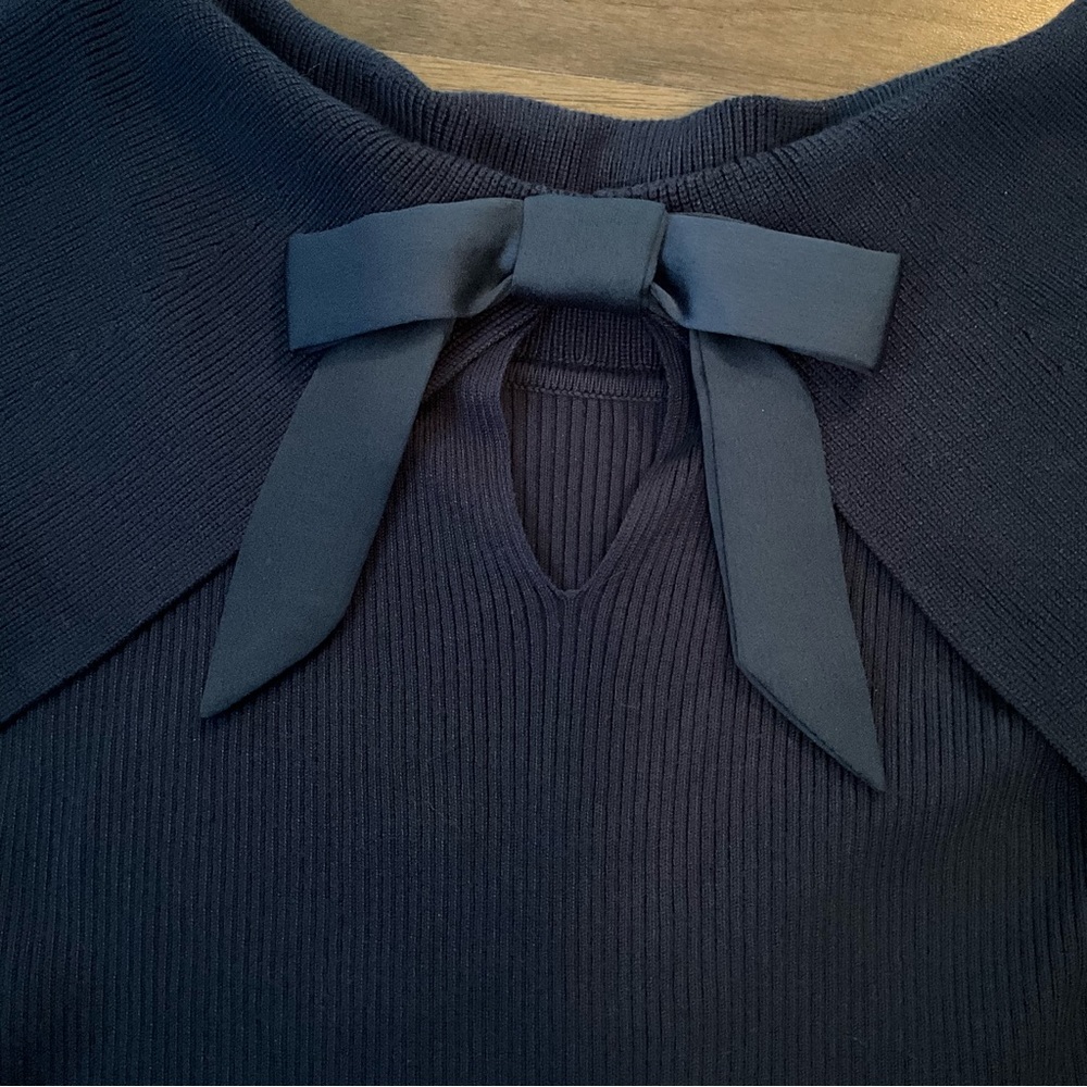 WHBM Off-Shoulder Sweater Navy Bow White House Black Market Big Bow Sexy Date - Picture 5 of 9